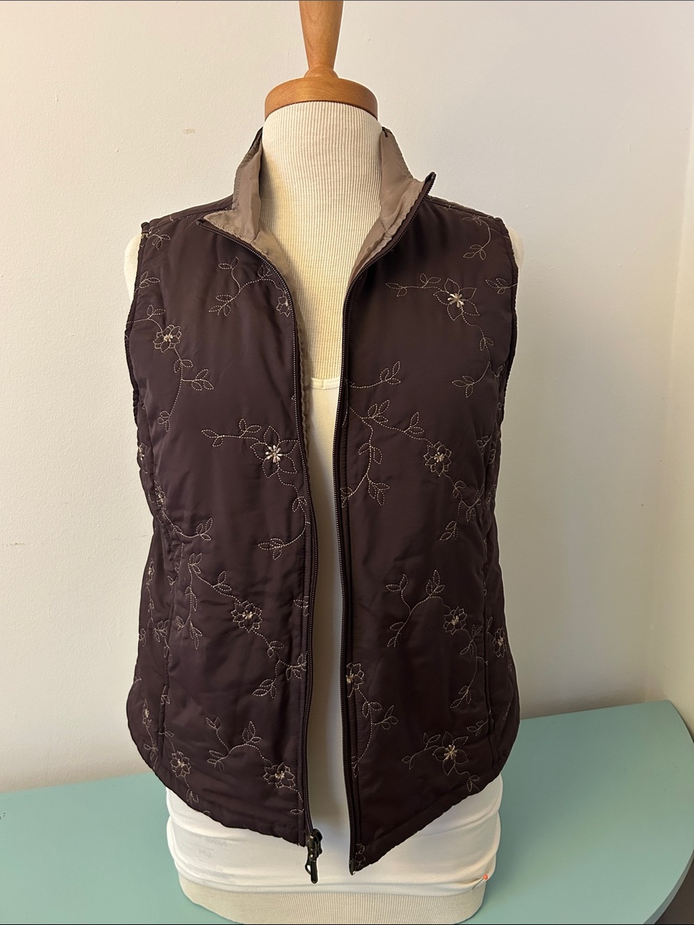 croft & barrow Embroidered Quilted Vest - Brown